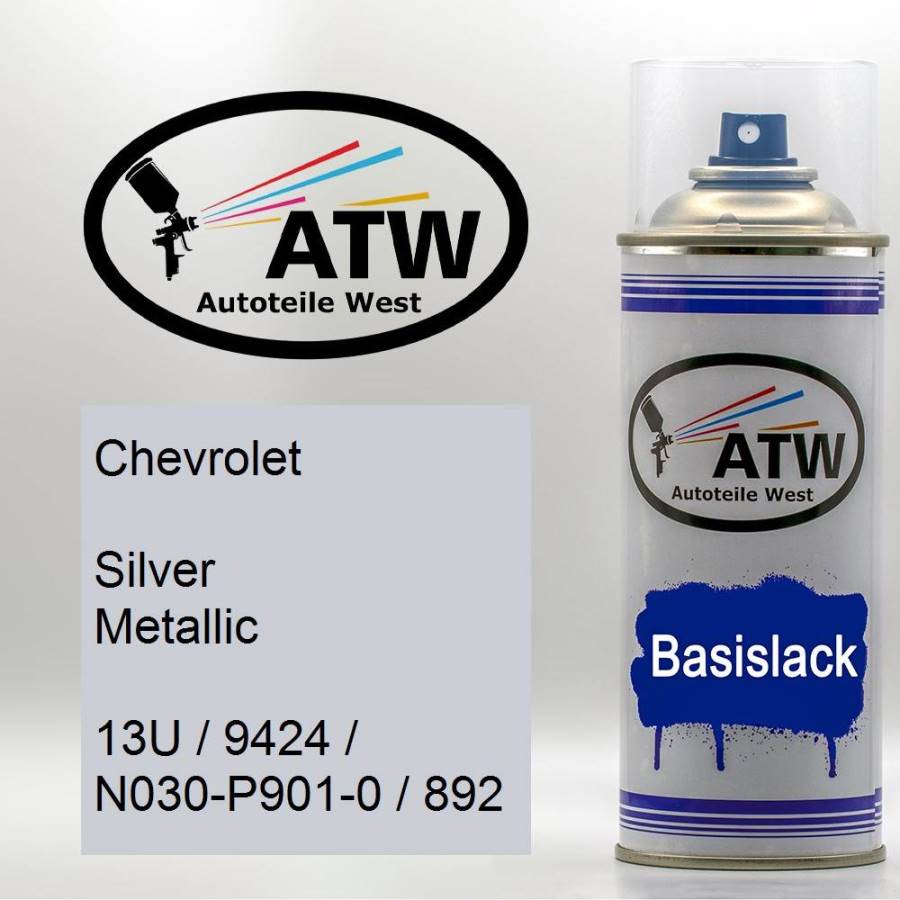 Chevrolet, Silver Metallic, 13U / 9424 / N030-P901-0 / 892: 400ml Sprühdose, von ATW Autoteile West.